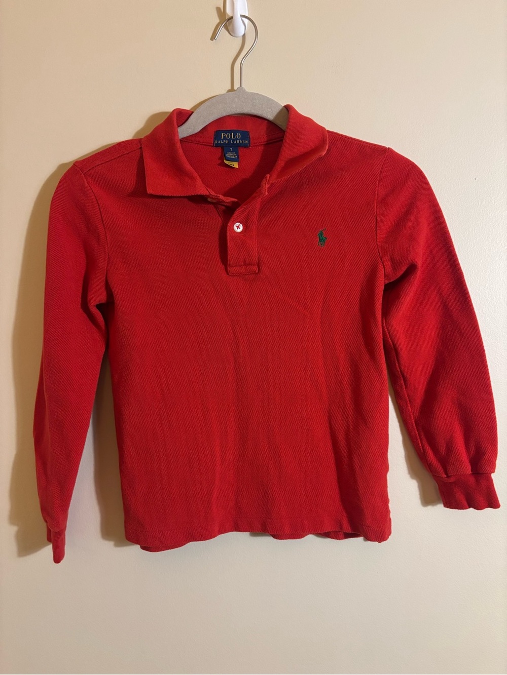 Polo by Ralph Lauren Boy's Long-Sleeve Burnt Orange Polo Shirt Cotton Pique sz 7